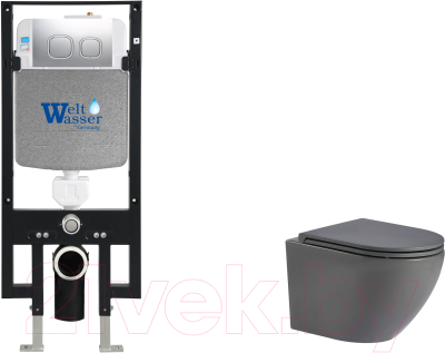 Унитаз подвесной с инсталляцией WeltWasser Amberg 497 + Merzbach 043 MT-GR + Amberg RD-CR - фото