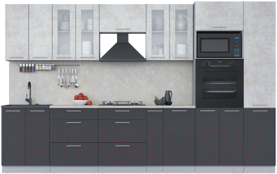 Кухонный гарнитур Интерлиния Мила 3.4 ВТ (бетон лайт/антрацит/опал светлый) - фото