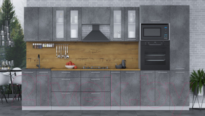 Кухонный гарнитур Интерлиния Мила 3.4 ВТ (бетон портленд/бетон портленд/дуб бунратти)