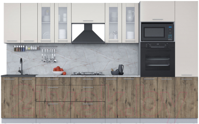 Кухонный гарнитур Интерлиния Мила 3.4 ВТ (персидский жемчуг/дуб веллингтон/серый каспий) - фото