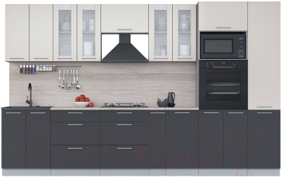 Кухонный гарнитур Интерлиния Мила 3.4 ВТ (персидский жемчуг/антрацит/травертин серый) - фото