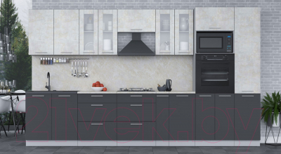 Кухонный гарнитур Интерлиния Мила 3.6 ВТ (бетон лайт/антрацит/опал светлый)