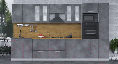 Кухонный гарнитур Интерлиния Мила 3.6 ВТ (бетон портленд/бетон портленд/дуб бунратти)