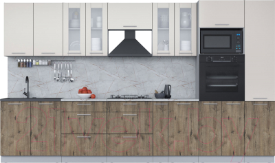 Кухонный гарнитур Интерлиния Мила 3.6 ВТ (персидский жемчуг/дуб веллингтон/серый каспий) - фото