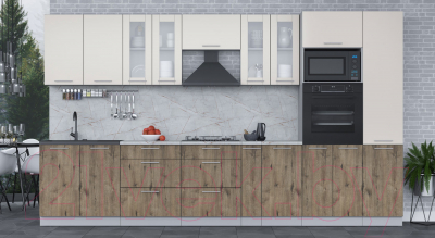 Кухонный гарнитур Интерлиния Мила 3.6 ВТ (персидский жемчуг/дуб веллингтон/серый каспий)