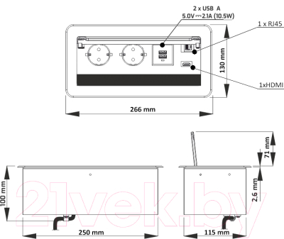 Блок розеточный AKS Atlas USB выдвижной