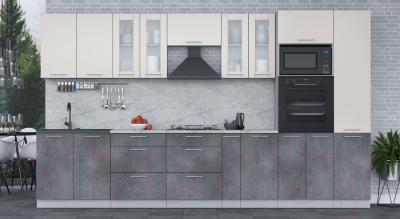 Кухонный гарнитур Интерлиния Мила 3.6 ВТ (персидский жемчуг/бетон портленд/серый каспий)