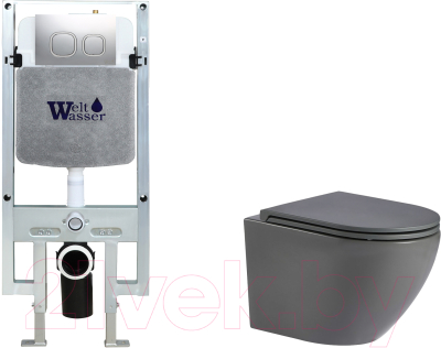 Унитаз подвесной с инсталляцией WeltWasser Amberg 497 ST + Merzbach 043 MT-GR + Amberg RD-MT CR - фото