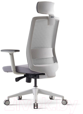 Кресло офисное Bestuhl S30 White Pl с подголовником и регулируем. подлокотником (черная сетка/серая ткань)