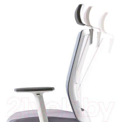 Кресло офисное Bestuhl S30 White Pl с подголовником и регулируем. подлокотником (черная сетка/серая ткань)