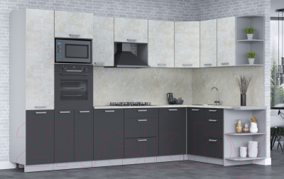 Кухонный гарнитур Интерлиния Мила Лайт 1.68x3.2 правая (бетон лайт/антрацит/опал светлый)