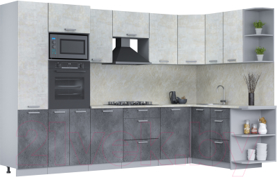 Кухонный гарнитур Интерлиния Мила Лайт 1.68x3.2 правая (бетон лайт/бетон портленд/опал светлый) - фото