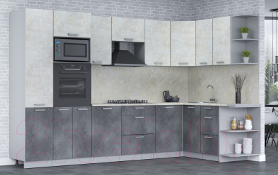 Кухонный гарнитур Интерлиния Мила Лайт 1.68x3.2 правая (бетон лайт/бетон портленд/опал светлый)