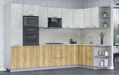 Кухонный гарнитур Интерлиния Мила Лайт 1.68x3.2 правая (бетон лайт/дуб золотой/опал светлый)