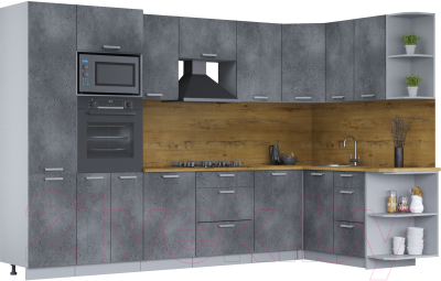 Кухонный гарнитур Интерлиния Мила Лайт 1.68x3.2 правая (бетон потленд/бетон портленд/дуб бунратти) - фото