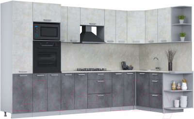 Кухонный гарнитур Интерлиния Мила Лайт 1.68x3.4 правая (бетон лайт/бетон портленд/опал светлый) - фото