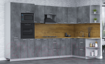 Кухонный гарнитур Интерлиния Мила Лайт 1.68x3.4 правая (бетон потленд/бетон портленд/дуб бунратти)