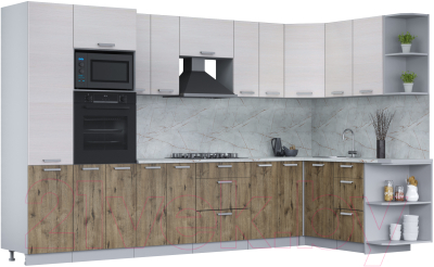 Кухонный гарнитур Интерлиния Мила Лайт 1.68x3.4 правая (вудлайн кремовый/дуб веллингтон/серый каспий) - фото