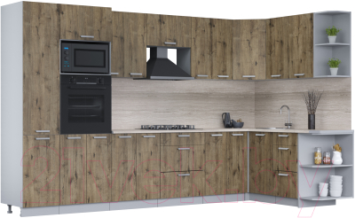 Кухонный гарнитур Интерлиния Мила Лайт 1.68x3.4 правая (дуб веллингтон/дуб веллингтон/травертин серый) - фото