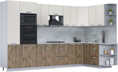 Кухонный гарнитур Интерлиния Мила Лайт 1.68x3.4 правая (персидский жемчуг/дуб веллингтон/серый каспий) - фото