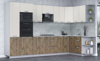 Кухонный гарнитур Интерлиния Мила Лайт 1.68x3.4 правая (персидский жемчуг/дуб веллингтон/серый каспий)