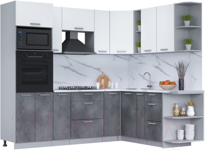 Кухонный гарнитур Интерлиния Мила Лайт 1.88x2.4 правая (белый платинум/бетон портленд/белый гранит) - фото