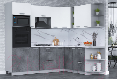 Кухонный гарнитур Интерлиния Мила Лайт 1.88x2.4 правая (белый платинум/бетон портленд/белый гранит)