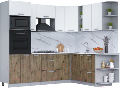 Кухонный гарнитур Интерлиния Мила Лайт 1.88x2.4 правая (белый платинум/дуб веллингтон/белый гранит) - фото