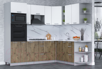 Кухонный гарнитур Интерлиния Мила Лайт 1.88x2.4 правая (белый платинум/дуб веллингтон/белый гранит)