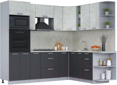 Кухонный гарнитур Интерлиния Мила Лайт 1.88x2.4 правая (бетон лайт/антрацит/опал светлый) - фото