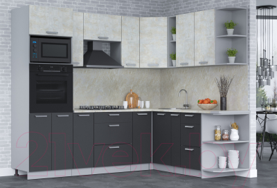 Кухонный гарнитур Интерлиния Мила Лайт 1.88x2.4 правая (бетон лайт/антрацит/опал светлый)