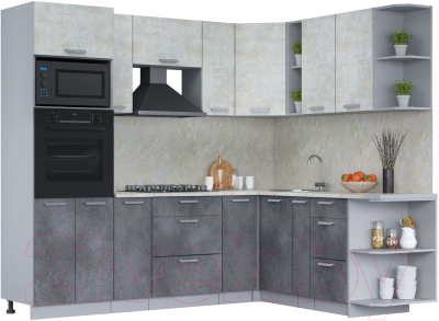 Кухонный гарнитур Интерлиния Мила Лайт 1.88x2.4 правая (бетон лайт/бетон портленд/опал светлый) - фото