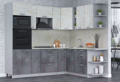 Кухонный гарнитур Интерлиния Мила Лайт 1.88x2.4 правая (бетон лайт/бетон портленд/опал светлый)