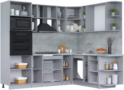 Кухонный гарнитур Интерлиния Мила Лайт 1.88x2.4 правая (бетон лайт/дуб веллингтон/опал светлый)