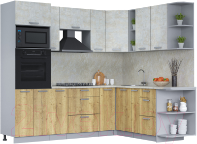 Кухонный гарнитур Интерлиния Мила Лайт 1.88x2.4 правая (бетон лайт/дуб золотой/опал светлый) - фото