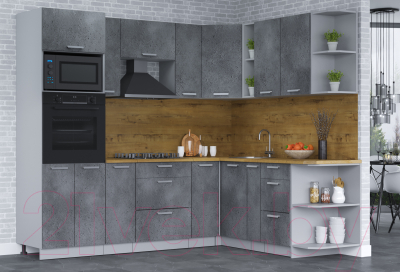 Кухонный гарнитур Интерлиния Мила Лайт 1.88x2.4 правая (бетон потленд/бетон портленд/дуб бунратти)