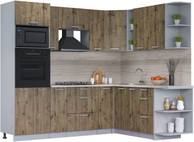 Кухонный гарнитур Интерлиния Мила Лайт 1.88x2.4 правая (дуб веллингтон/дуб веллингтон/травертин серый) - фото