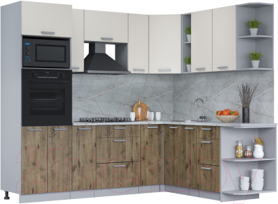 Кухонный гарнитур Интерлиния Мила Лайт 1.88x2.4 правая (персидский жемчуг/дуб веллингтон/серый каспий) - фото