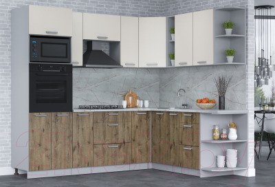 Кухонный гарнитур Интерлиния Мила Лайт 1.88x2.4 правая (персидский жемчуг/дуб веллингтон/серый каспий)