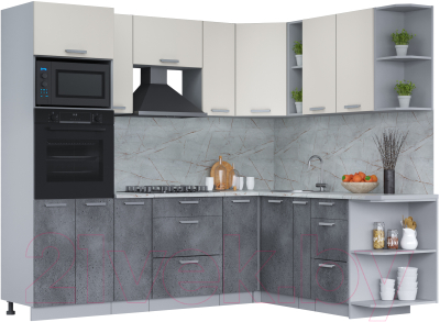 Кухонный гарнитур Интерлиния Мила Лайт 1.88x2.4 правая (персидский жемчуг/бетон портленд/серый каспий) - фото