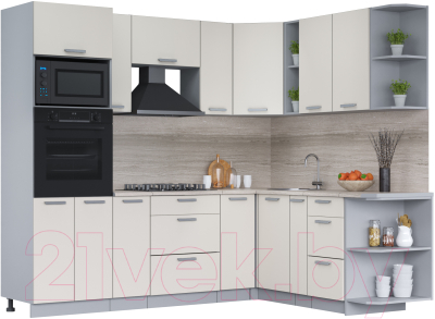 Кухонный гарнитур Интерлиния Мила Лайт 1.88x2.4 правая (персидский жемчуг/перс. жемчуг/травертин серый) - фото