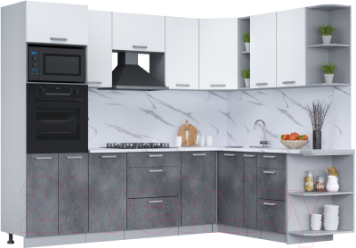 Кухонный гарнитур Интерлиния Мила Лайт 1.88x2.6 правая (белый платинум/бетон портленд/белый гранит) - фото