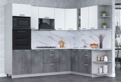 Кухонный гарнитур Интерлиния Мила Лайт 1.88x2.6 правая (белый платинум/бетон портленд/белый гранит)