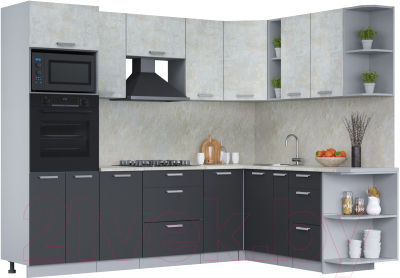 Кухонный гарнитур Интерлиния Мила Лайт 1.88x2.6 правая (бетон лайт/антрацит/опал светлый) - фото