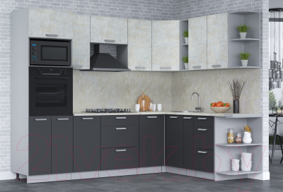 Кухонный гарнитур Интерлиния Мила Лайт 1.88x2.6 правая (бетон лайт/антрацит/опал светлый)