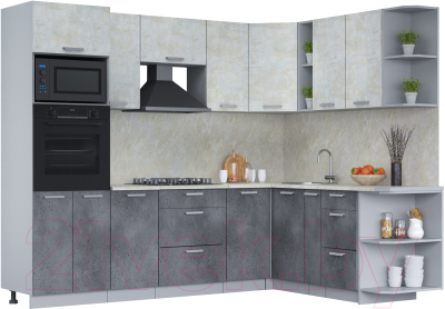 Кухонный гарнитур Интерлиния Мила Лайт 1.88x2.6 правая (бетон лайт/бетон портленд/опал светлый) - фото