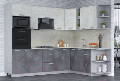 Кухонный гарнитур Интерлиния Мила Лайт 1.88x2.6 правая (бетон лайт/бетон портленд/опал светлый)