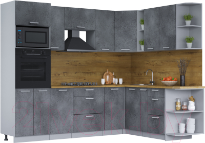 Кухонный гарнитур Интерлиния Мила Лайт 1.88x2.6 правая (бетон потленд/бетон портленд/дуб бунратти) - фото