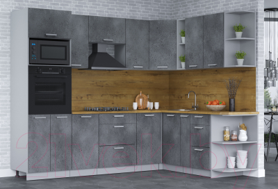 Кухонный гарнитур Интерлиния Мила Лайт 1.88x2.6 правая (бетон потленд/бетон портленд/дуб бунратти)