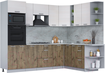 Кухонный гарнитур Интерлиния Мила Лайт 1.88x2.6 правая (вудлайн кремовый/дуб веллингтон/серый каспий) - фото